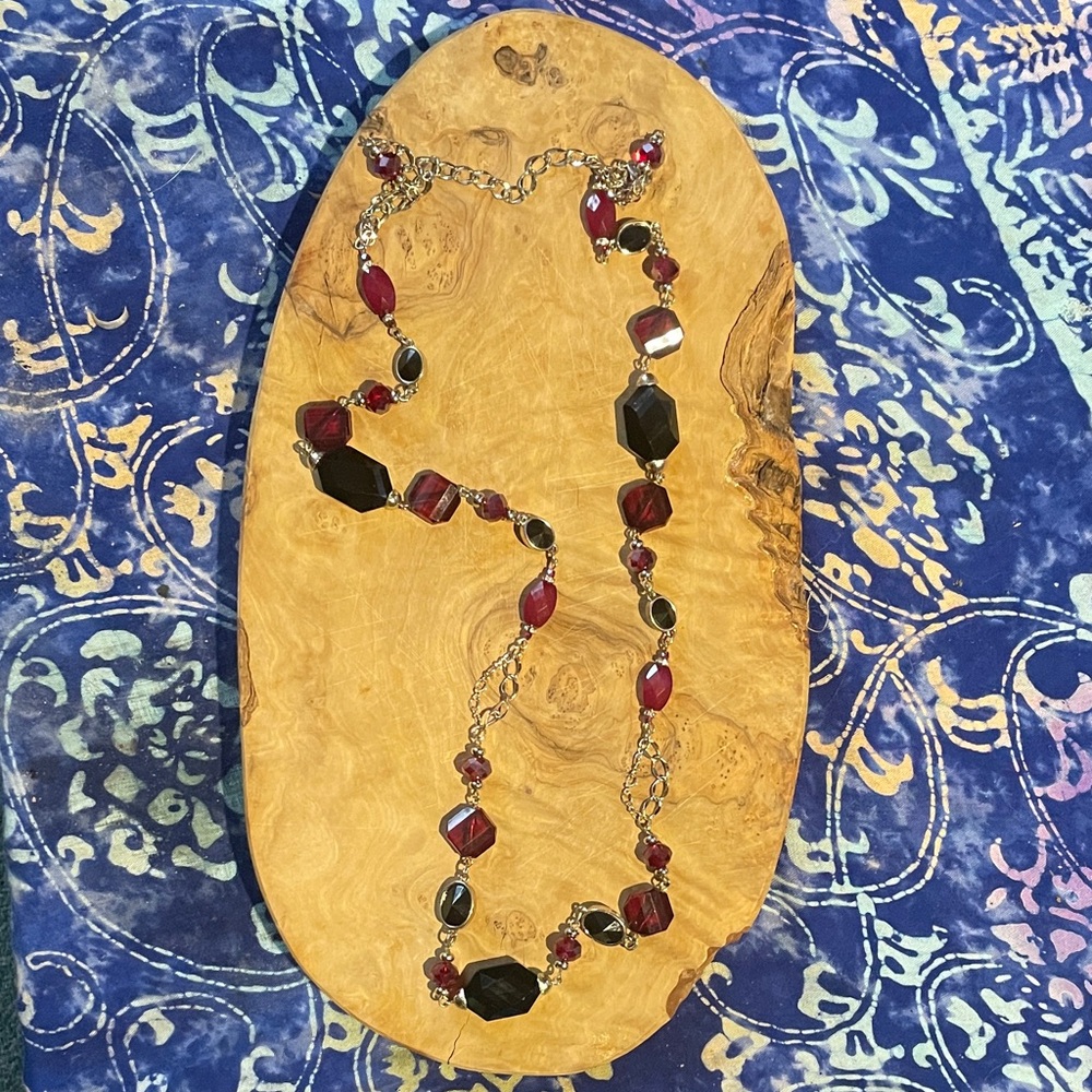 Long Red and Black Beaded Necklace